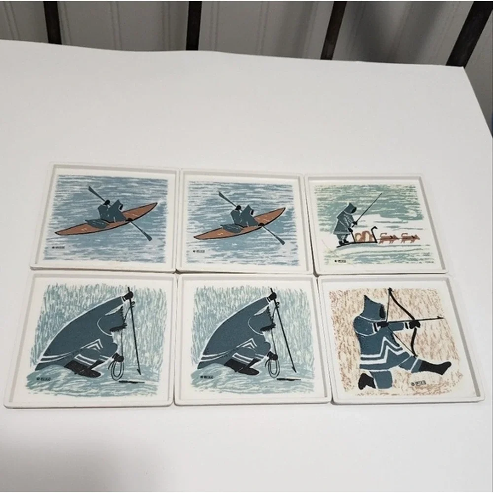 Vintage Ornamin by Ornamold Montreal‎ Plastic Coasters Set Made In Canada